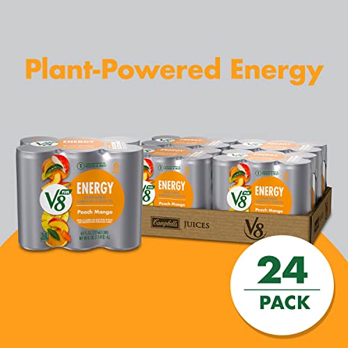 V8 +ENERGY Peach Mango Energy Drink Made with Real Vegetable and Fruit Juices,8 Fl Oz (Pack of 24)