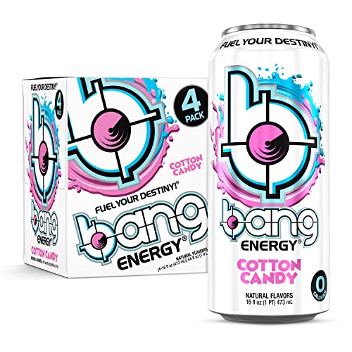 Bang Cotton Candy Energy Drink, 0 Calories, Sugar Free with Super Creatine, 16 Fl Oz (Pack of 12), Packaging may vary