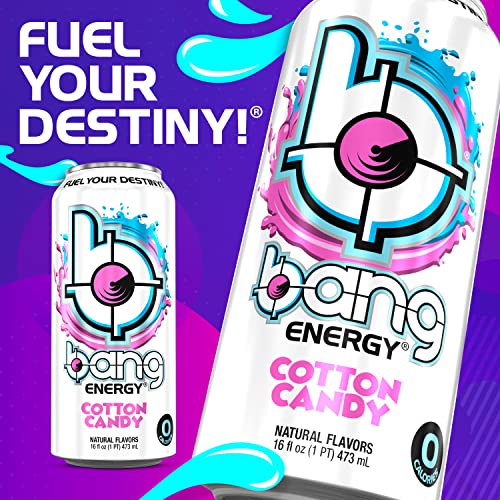 Bang Cotton Candy Energy Drink, 0 Calories, Sugar Free with Super Creatine, 16 Fl Oz (Pack of 12), Packaging may vary