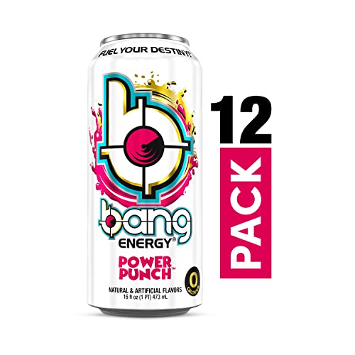 Bang Power Punch Energy Drink, 0 Calories, Sugar Free with Super Creatine, 16 Fl Oz (Pack of 12)