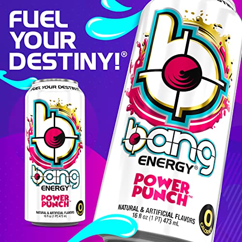 Bang Power Punch Energy Drink, 0 Calories, Sugar Free with Super Creatine, 16 Fl Oz (Pack of 12)