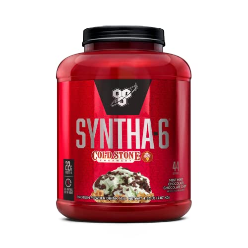 BSN Syntha-6 Whey Protein Powder, Cold Stone Creamery- Mint Mint Chocolate Chocolate Chip Flavor, Micellar Casein, Milk Protein Isolate Powder, 44 Servings
