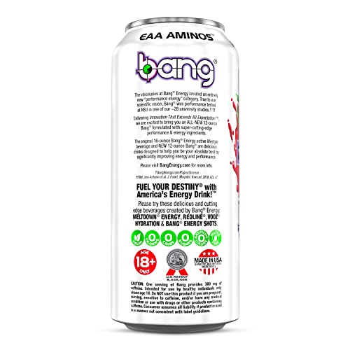 Bang Sour Heads Energy Drink, 0 Calories, Sugar Free with Super Creatine, 16 Fl Oz (Pack of 12)