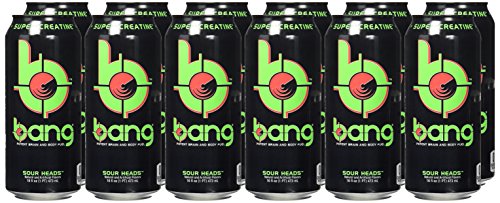 Bang Sour Heads Energy Drink, 0 Calories, Sugar Free with Super Creatine, 16 Fl Oz (Pack of 12)
