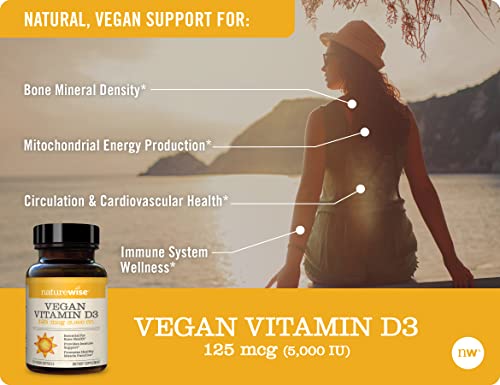 NatureWise Vegan Vitamin D3 5000iu (125 mcg) Support for Muscle Function, Bone Health, and Immune System Bioactive, Non-GMO in Cold-Pressed Organic Olive Oil Gluten-Free (Packaging May Vary)
