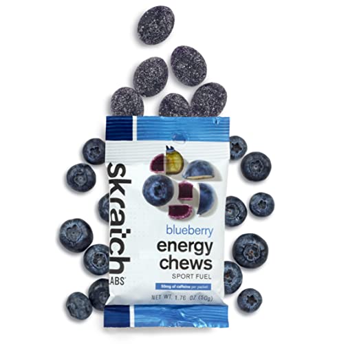 Skratch Labs Energy Chews | Energy Gummies for Running, Cycling, and Sports Preformance | Energy Gel Alternative | Blueberry with Caffeine (10 Pack) | Gluten Free, Vegan