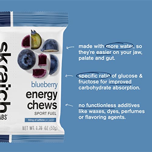 Skratch Labs Energy Chews | Energy Gummies for Running, Cycling, and Sports Preformance | Energy Gel Alternative | Blueberry with Caffeine (10 Pack) | Gluten Free, Vegan