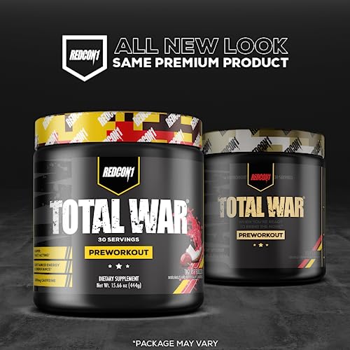 REDCON1 Total War Pre Workout - L Citrulline, Malic Acid, Green Tea Leaf Extract for Pump Boosting Pre Workout for Women & Men - 3.2g Beta Alanine to Reduce Exhaustion, Strawberry Kiwi, 30 Servings