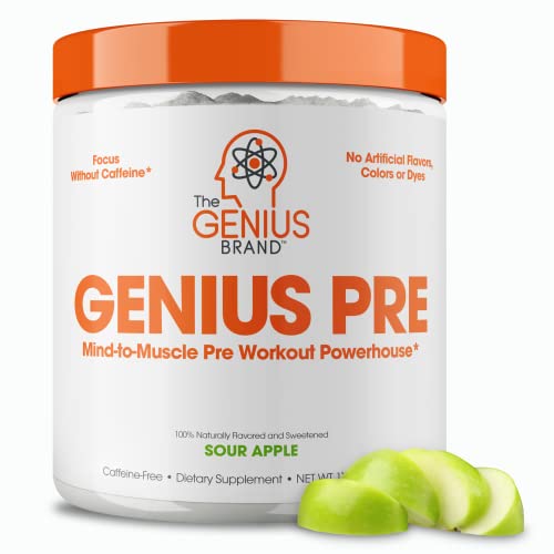 Genius Pre Workout Powder, Sour Apple - All-Natural Nootropic Pre-Workout & Caffeine-Free Nitric Oxide Booster Supplement with Beta Alanine & Alpha GPC - No Artificial Flavors, Sweeteners, or Dyes