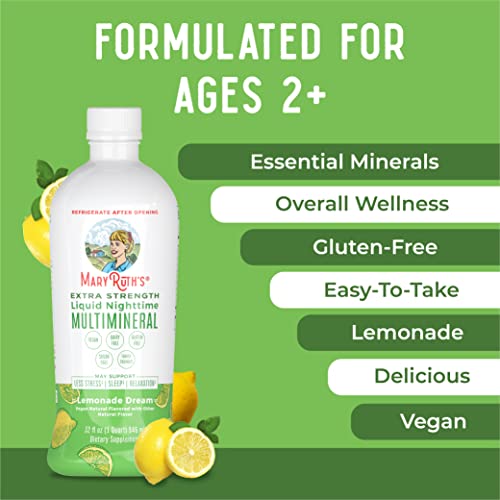 Nighttime Liquid Multimineral Supplement | Sugar Free | Natural Sleep Support for Adults & Kids | NO Melatonin | Magnesium, Calcium & MSM | Lemonade Flavor | Vegan | Gluten Free | 32 Servings