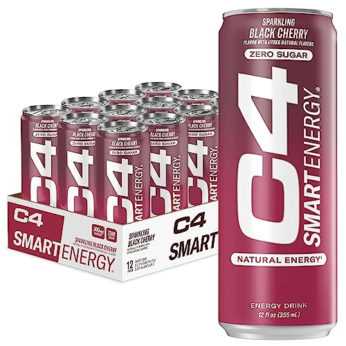 C4 Smart Energy Drink - Sugar Free Performance Fuel & Nootropic Brain Booster, Coffee Substitute or Alternative | Black Cherry 12 Oz - 12 Pack