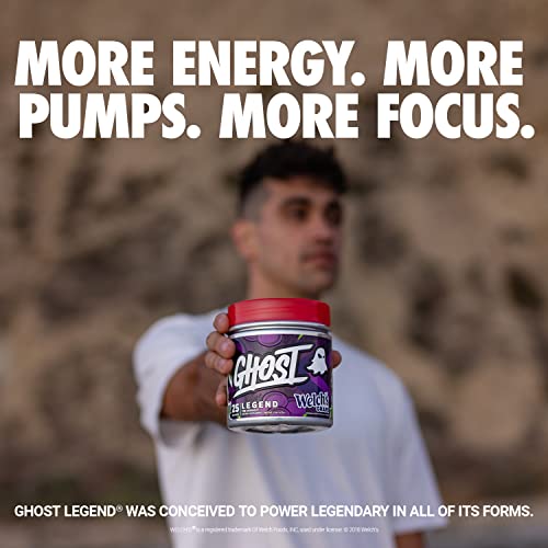 GHOST Legend Pre-Workout Energy Powder, Welch's Grape - 25 Servings - Caffeine, L-Citrulline, & Beta Alanine Blend for Energy Focus & Pumps - Free of Soy, Sugar & Gluten, Vegan