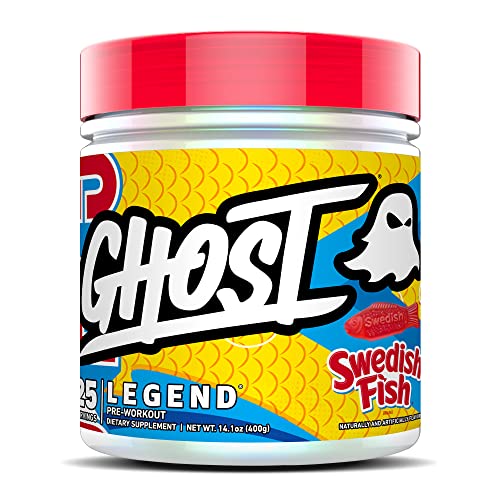 GHOST Legend Pre-Workout Energy Powder, Swedish Fish - 25 Servings - Caffeine, L-Citrulline, & Beta Alanine Blend for Energy Focus & Pumps - Free of Soy, Sugar & Gluten, Vegan