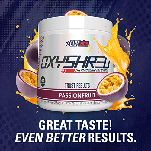 EHPlabs OxyShred Thermogenic Pre Workout Powder & Shredding Supplement - Clinically Proven Preworkout Powder with L Glutamine & Acetyl L Carnitine, Energy Boost Drink - Passionfruit, 60 Servings