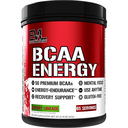 EVL BCAAs Amino Acids Powder - BCAA Energy Pre Workout Powder for Muscle Recovery Lean Growth and Endurance - Rehydrating BCAA Powder Post Workout Recovery Drink with Natural Caffeine - Cherry Limeade