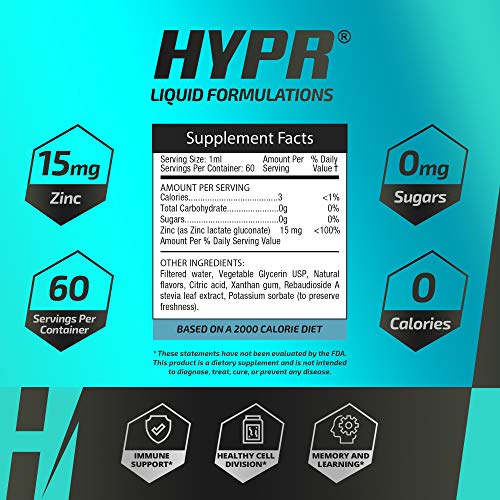 HYPR Ionic Liquid Zinc Drops. Best Advanced Nano Zinc Liquid Vitamin Supplement for Immune Support + Energy. High Bioavailability Triple Distilled and Nanotized for Men and Women