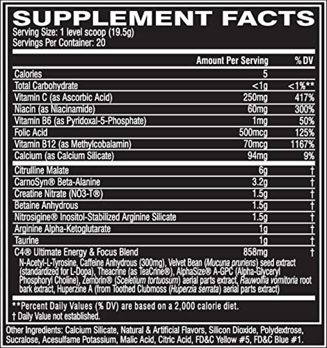 Cellucor C 4 Pre Workout Powder Sugar Free Preworkout Energy Supplement for Men Women Mg Caffeine Beta