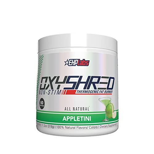 EHPlabs OxyShred Non Stimulant Thermogenic Pre Workout Powder & Shredding Supplement - Pre Workout Powder with L Glutamine & Acetyl L Carnitine, Energy Boost Drink - Appletini, 60 Servings
