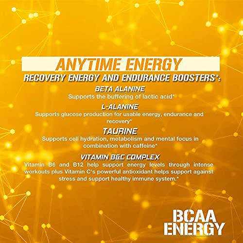 EVL BCAAs Amino Acids Powder - Rehydrating BCAA Powder Post Workout Recovery Drink with Natural Caffeine - BCAA Energy Pre Workout Powder for Muscle Recovery Lean Growth and Endurance - Orange Blast