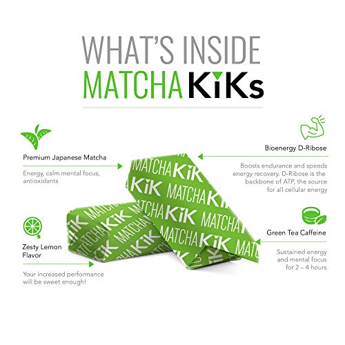 Matcha KiK Energy Chews - for Energy, Mental Focus, Endurance and Antioxidants. Healthy, Non-GMO Sport Chews with Premium Japanese Matcha Powder, D-Ribose and Green Tea Caffeine. 30 Servings.