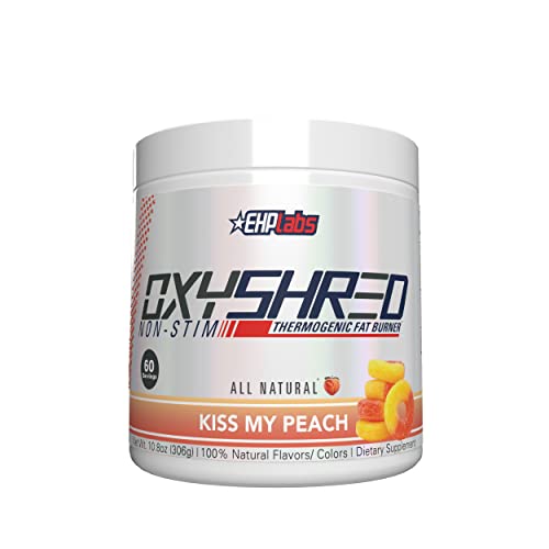 EHPlabs OxyShred Non Stimulant Thermogenic Pre Workout Powder & Shredding Supplement - Pre Workout Powder with L Glutamine & Acetyl L Carnitine, Energy Boost Drink - Peach, 60 Servings