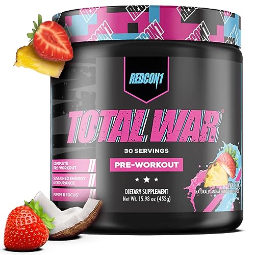 REDCON1 Total War Pre Workout - L Citrulline, Malic Acid, Green Tea Leaf Extract for Pump Boosting Pre Workout for Women & Men - 3.2g Beta Alanine to Reduce Exhaustion, Vice City 30 Servings