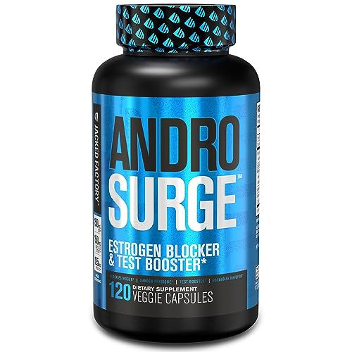 Androsurge Estrogen Blocker for Men - Natural Estrogen Support for Men & Anti Estrogen Aromatase Inhibitor - Vitality Booster, Muscle Builder for Men - DIM Long Jack & More, 120 Veggie Pills