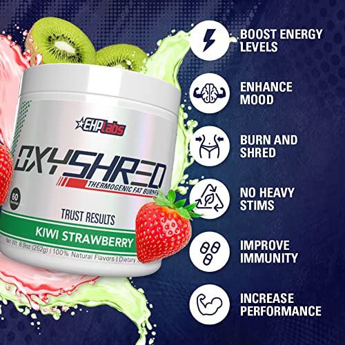 EHPlabs OxyShred Thermogenic Pre Workout Powder & Shredding Supplement - Clinically Proven Preworkout Powder with L Glutamine & Acetyl L Carnitine, Energy Boost Drink - Kiwi Strawberry, 60 Servings