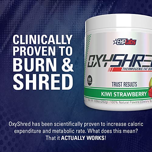 EHPlabs OxyShred Thermogenic Pre Workout Powder & Shredding Supplement - Clinically Proven Preworkout Powder with L Glutamine & Acetyl L Carnitine, Energy Boost Drink - Kiwi Strawberry, 60 Servings