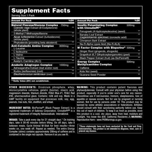 Universal Nutrition Animal M-Stak Non-Hormonal All Natural Anabolic Gainer Supplement, 21 Count