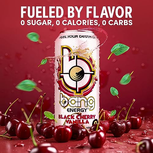 Bang Black Cherry Vanilla Energy Drink, 0 Calories, Sugar Free with Super Creatine, 16 Fl Oz (Pack of 12)