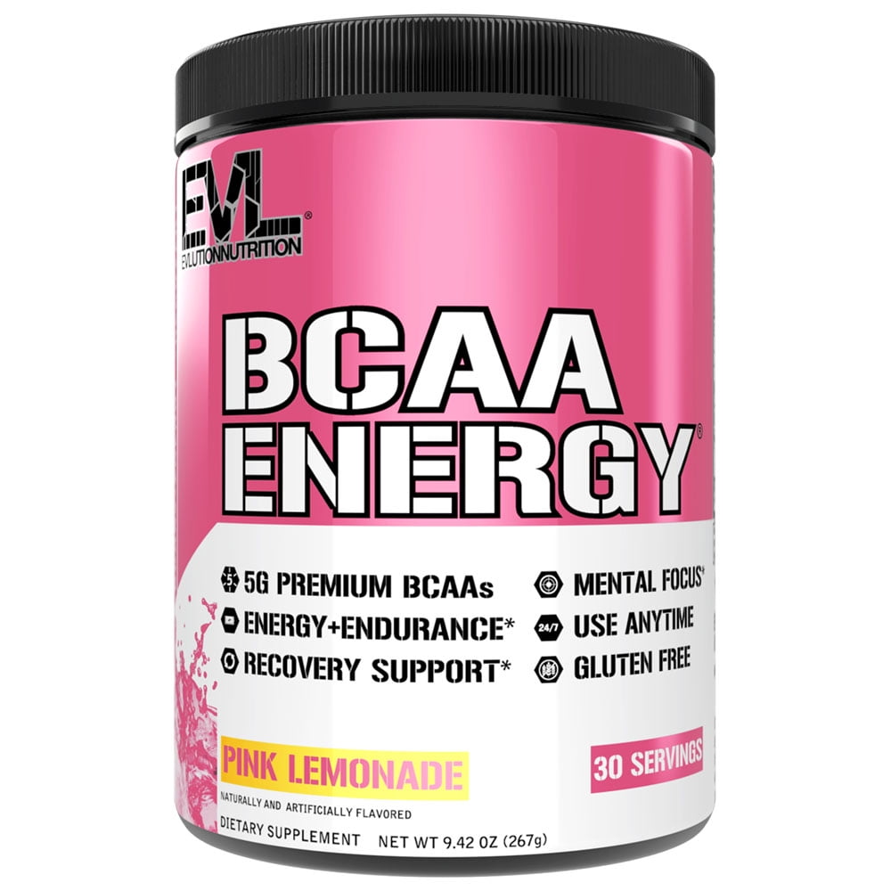 EVL BCAAs Amino Acids Powder - BCAA Energy Pre Workout Powder for Muscle Recovery Lean Growth and Endurance - Rehydrating BCAA Powder Post Workout Recovery Drink with Natural Caffeine - Pink Lemonade