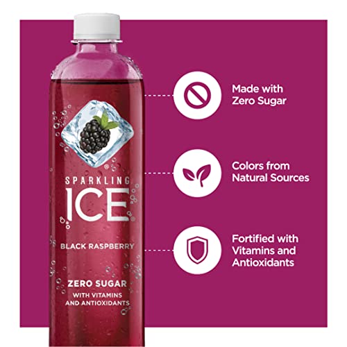Sparkling Ice, Black Raspberry Sparkling Water, with Antioxidants and Vitamins, Zero Sugar, 17 fl oz Bottles (Pack of 12)