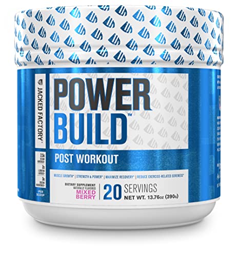 POWERBUILD Clinically-Dosed Post Workout Recovery & Muscle Building Supplement - Boost Muscle Growth, Recovery, & Strength - Creatine, Glutamine, & 5 More Powerful Ingredients - Mixed Berry Blast 17.6 oz