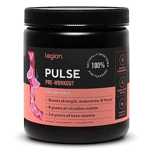 Legion Pulse Pre Workout Supplement - All Natural Nitric Oxide Preworkout Drink to Boost Energy, Creatine Free, Naturally Sweetened, Beta Alanine, Citrulline, Alpha GPC (Pink Lemonade)