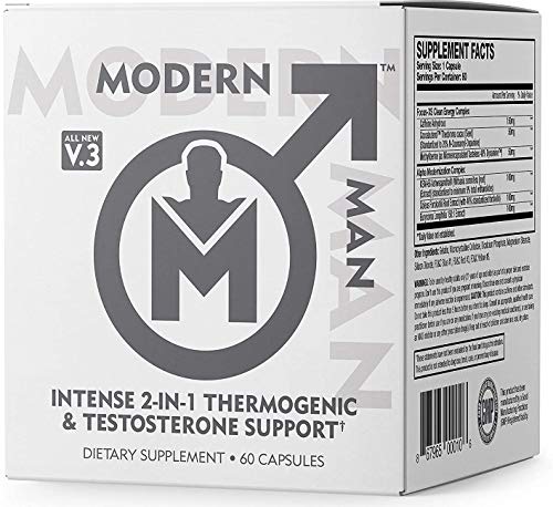 Modern Man V3 - Testosterone Booster + Thermogenic Fat Burner for Men, Boost Focus, Energy & Alpha Drive - Anabolic Weight Loss Supplement & Lean Muscle Builder | Lose Belly Fat - 60 Pills