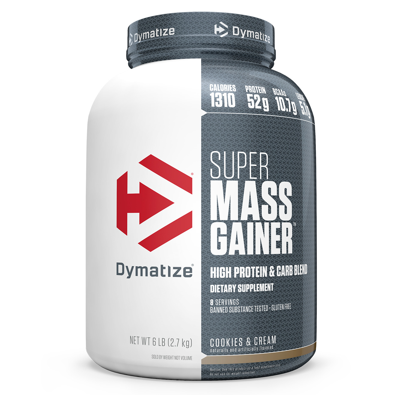 Dymatize Super Mass Gainer Protein Powder, 1280 Calories & 52g Protein, 10.7g BCAAs, Mixes Easily, Tastes Delicious, Rich Chocolate, 6 lbs