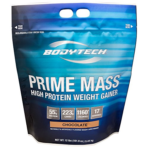 BodyTech Prime Mass High Protein Weight Gainer with 55 Grams of Protein per Serving to Support Muscle Growth Performance Blend of Creatine, Glutamine BCAA's Rich Chocolate (12 Pound)