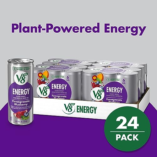 V8 +ENERGY Pomegranate Blueberry Energy Drink, Made With Real Vegetable And Fruit Juices, 8 Ounce Can (4 Packs Of 6 Cans)