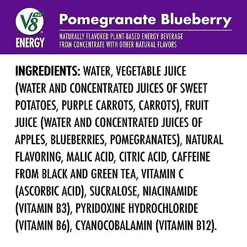 V8 +ENERGY Pomegranate Blueberry Energy Drink, Made With Real Vegetable And Fruit Juices, 8 Ounce Can (4 Packs Of 6 Cans)
