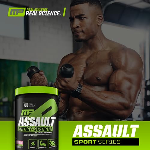 MusclePharm Assault Sport Pre-Workout Powder with High-Dose Energy, Focus, Strength, and Endurance with Creatine, Taurine, and Caffeine, Watermelon, Energy Drink Powder, Pre-Workout Power, 30 Servings