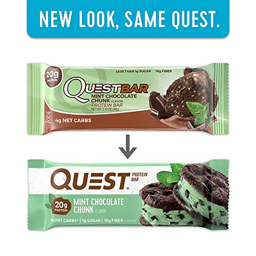 Quest Nutrition Protein Bar, Mint Chocolate Chunk, 20g Protein, 4g Net Carbs, 200 Cals, High Protein Bars, Low Carb Bars, Gluten Free, Soy Free, 2.1 oz Bar, 12 Count