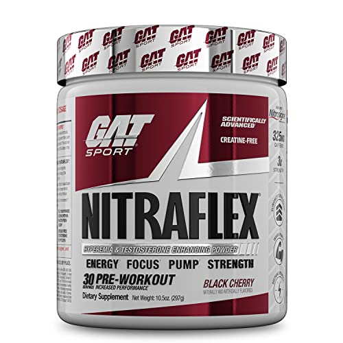 GAT Sport Nitraflex Advanced Pre-Workout Powder, Increases Blood Flow, Boosts Strength and Energy, Improves Exercise Performance, Creatine-Free (Black Cherry, 30 Servings)