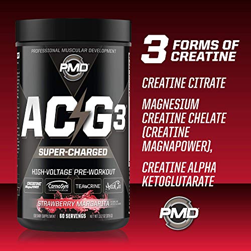PMD Sports ACG3 Supercharged - Pre Workout - Powerful Strength, High Energy, Maximize Mental Focus, Endurance, Optimum Workout Performance, Concentrated Drink Mix - Strawberry Margarita (60 Servings)