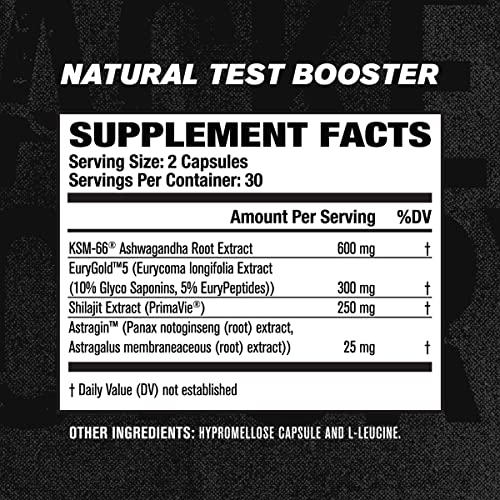 Test-XT Black Testosterone Booster for Men - Boost Energy & Strength - Muscle Builder Supplement w/Premium PrimaVie, KSM 66 Ashwagandha & More - 60 Veggie Pills