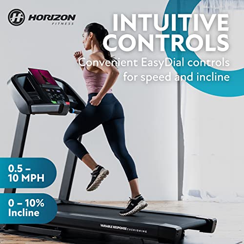 Horizon Fitness T101 Folding Treadmill with Incline for Running and Walking with Bluetooth Connectivity 300 lb Capacity, Running Machine for Home Exercise