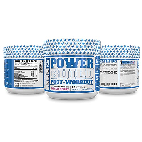 POWERBUILD Clinically-Dosed Post Workout Recovery & Muscle Building Supplement - Boost Muscle Growth, Recovery, & Strength - Creatine, Glutamine, & 5 More Powerful Ingredients - Mixed Berry Blast 17.6 oz