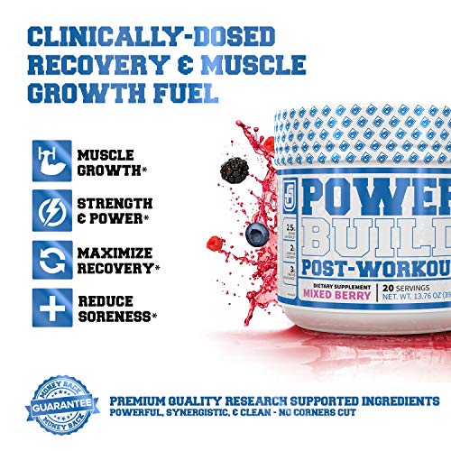 POWERBUILD Clinically-Dosed Post Workout Recovery & Muscle Building Supplement - Boost Muscle Growth, Recovery, & Strength - Creatine, Glutamine, & 5 More Powerful Ingredients - Mixed Berry Blast 17.6 oz