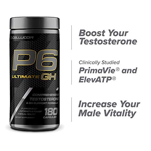 Cellucor P6 Ultimate GH Testosterone Booster for Men, Growth Hormone Support Pills for Protein Synthesis & Fat Metabolism, 180 Capsules