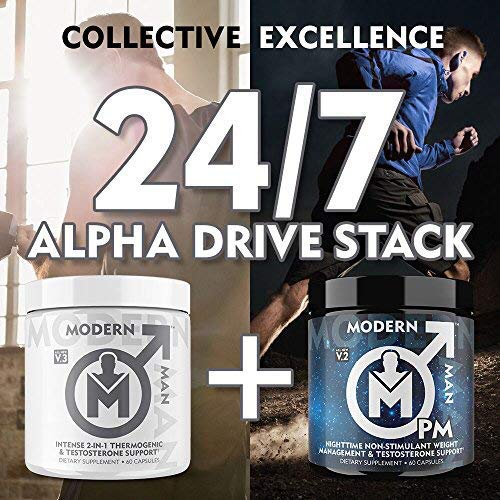 Modern Man V3 - Testosterone Booster + Thermogenic Fat Burner for Men, Boost Focus, Energy & Alpha Drive - Anabolic Weight Loss Supplement & Lean Muscle Builder | Lose Belly Fat - 60 Pills